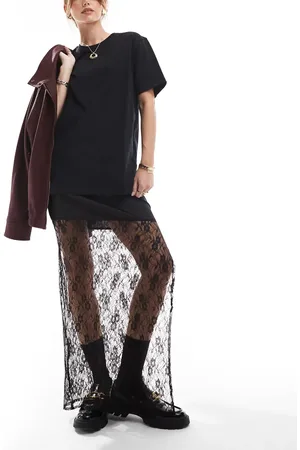 New Look Falda midi negra ceñida de encaje de -Negro