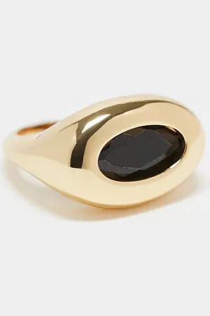 ASOS Anillo chapado en oro de 14 quilates con detalle de piedra negra de ASOS DESIGN Curve