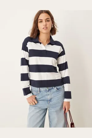 New Look Top a rayas azules y blancas con solapas de