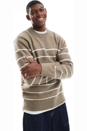 River Island Jersey color piedra a rayas bretonas de punto cepillado de -Beis neutro