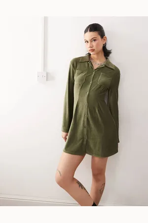 Reclaimed Vestido camisero corto de pana de -Negro