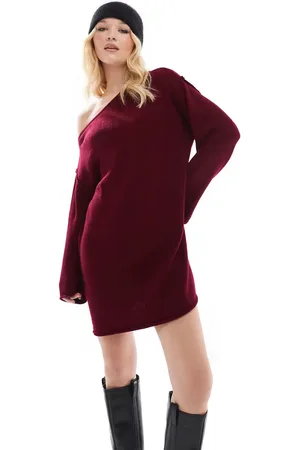 Miss Selfridge Vestido corto holgado con hombro caído de -Rojo