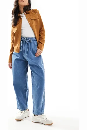 ASOS Vaqueros azul medio claro de corte globo con cinturón anudado de