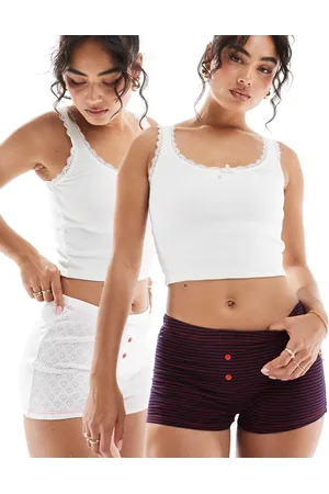 ASOS Pack de 2 braguitas estilo bóxer de color azul marino a rayas y blanco con estampado de corazones de punto pointelle Bobbie de -Multicolor