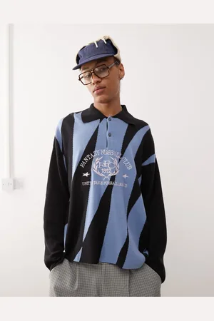 Weekday Sudadera y azul con cuello tipo polo y estampado gráfico "Fantazy Fussball" Rene de