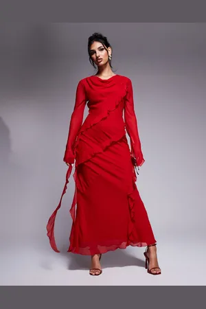 DASKA Vestido largo con detalle de volantes de chifón de