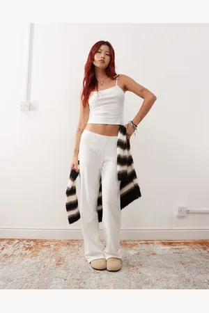 Monki Pantalones de pijama con detalle de lazos pequeños de pointelle y encaje Mix & Match de