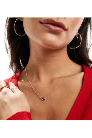 Pieces® Collar dorado chapado en oro de 18 quilates con colgante en forma de haba y caja de regalo de