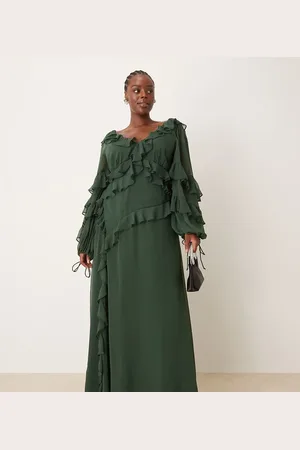 ASOS Vestido largo asimétrico de manga larga con volantes de ASOS DESIGN Curve