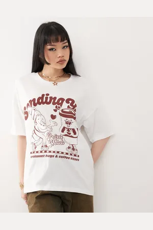 Noisy May Camiseta blanca extragrande con estampado de café de