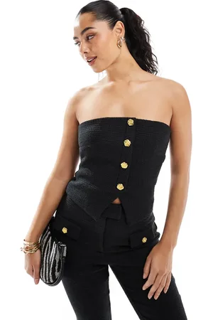 The Frolic Top de sastre de bouclé con escote palabra de honor, abertura y botones dorados en forma de flor exclusivo de (parte de un conjunto)