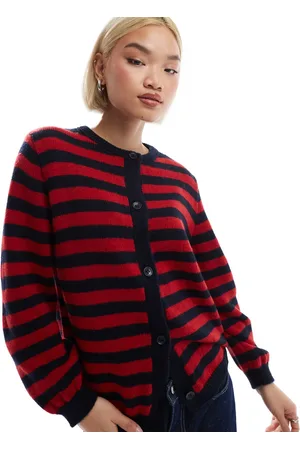 ASOS Cárdigan azul marino y rojo a rayas difuminadas de punto mullido de -Multicolor
