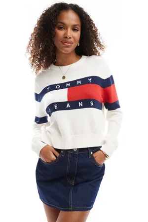Tommy Hilfiger Jersey blanco con bandera en la parte central del pecho de