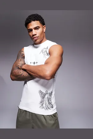 Liquor N Poker Camiseta blanca sin mangas con estampado gráfico de estilo renacentista de