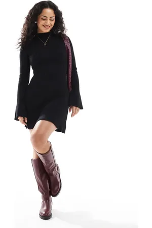 Pimkie Vestido estilo jersey de corte skater con mangas acampanadas y cuello alto de punto acanalado de