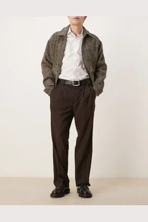 MANGO Pantalones de sastre marrones holgados de