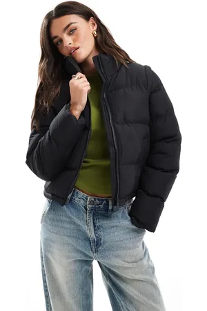 Threadbare Chaqueta acolchada corta negra con diseño desmontable con cremallera de