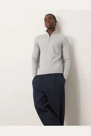 Calvin Klein Jersey gris claro con cremallera corta de punto gofrado de