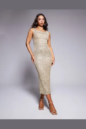 ASOS Vestido midi con escote Bardot ancho de lentejuelas de