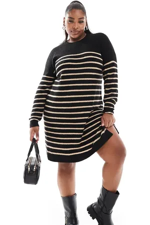 Yours Vestido corto a rayas negras y beis estilo jersey de