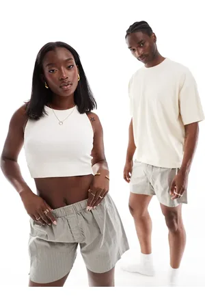 Calvin Klein Pantalones cortos caquis a rayas estilo bóxer unisex de corte slim de popelina de algodón de -Verde
