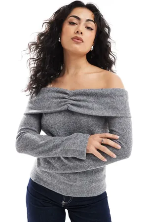 ONLY Jersey gris con escote Bardot de punto de