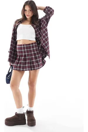 Miss Selfridge Minifalda burdeos a cuadros de tablas de franela de