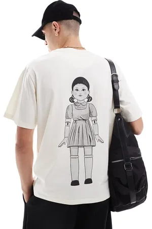 JACK & JONES Camiseta beis extragrande con estampado trasero "Squid Game" de -Blanco