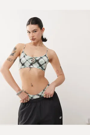Monki Top de bikini a con cuello ancho y detalle de lazada delantera Mix & Match de -Multicolor