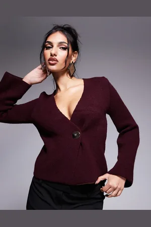 River Island Cárdigan burdeos con diseño asimétrico con botón de -Rojo