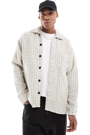 JACK & JONES Sobrecamisa color crema a cuadros de tejido texturizado de -Blanco