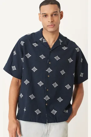 SELECTED Camisa azul marino de corte cuadrado con cuello de solapas y bordado de