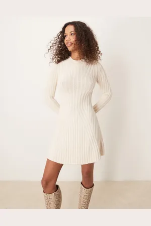 ASOS Vestido corto color de punto con detalles acanalados de -Blanco