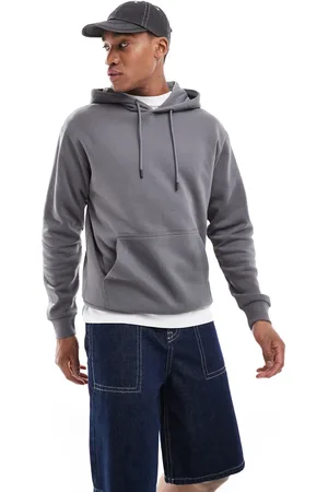 JACK & JONES Sudadera gris oscuro extragrande con capucha de