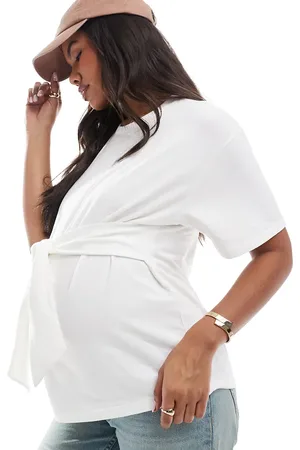 Mama;licious Camiseta blanca con lazada delantera de Mamalicious Maternity-Blanco