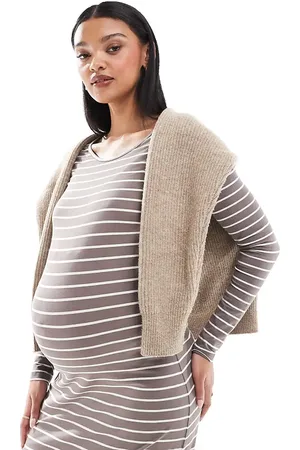 Mama;licious Vestido largo marrón topo a rayas de manga larga de punto liso de Mamalicious Maternity-Neutro