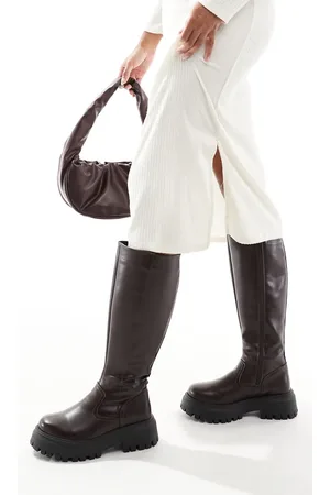 ASOS Botas por la rodilla marrones con suela gruesa plana Corey de