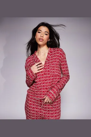 Kaiia Top de pijama corto abotonado con estampado de lazos Mix & Match exclusivo de (parte de un conjunto)-Multicolor