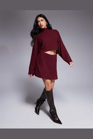 ASOS Minifalda de punto acanalado con detalle de abertura de (parte de un conjunto)-Gris