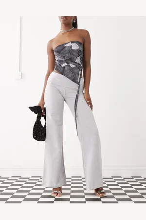 Edikted Pantalones grises de pernera ancha con cinturilla plegada de