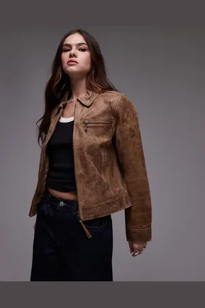 Urban Code Chaqueta corta color entallada con cremallera de cuero de -Neutro