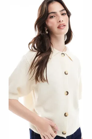 ASOS Cárdigan color estilo camisa de manga corta de punto de -Blanco