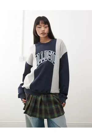 COLLUSION Sudadera gris jaspeado de estilo retro con diseño dividido y bordado de -Multicolor