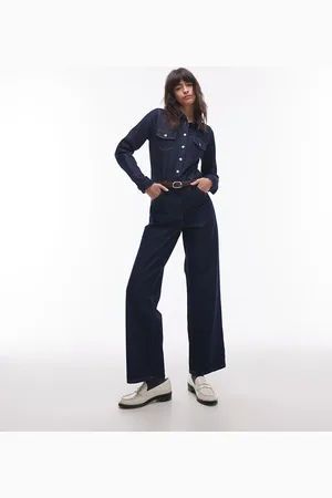 Topshop Mono vaquero largo añil enjuagado de corte slim de