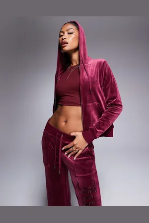Juicy Couture Sudadera burdeos joya con capucha y cremallera de velour de (parte de un conjunto)-Rojo