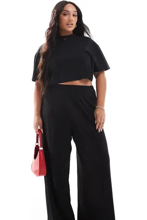 Yours Pantalones negros a rayas de pernera ancha de