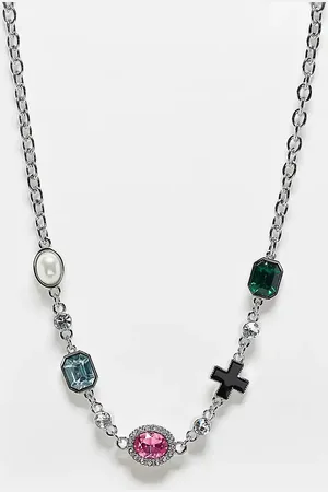 Reclaimed Gargantilla plateada unisex con piedras de colores de