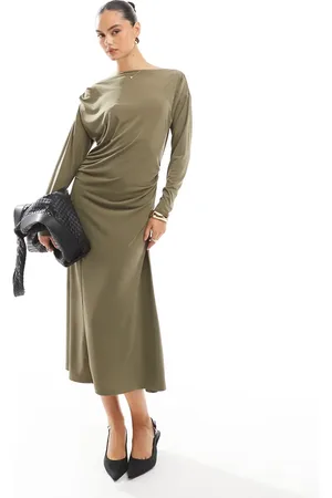 French Connection Vestido midi ceñido con cuello barco de punto liso de -Verde