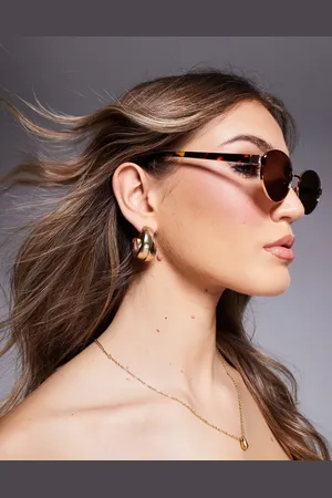 ASOS Gafas de sol en tono dorado rosado ovaladas de metal con patillas marrón efecto carey de