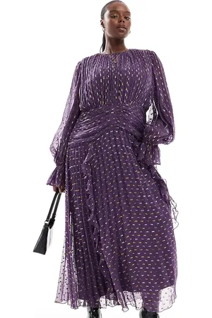 ASOS Vestido largo morado con cuello alto y detalle de cintura fruncida de plumeti de ASOS DESIGN Curve-Rojo